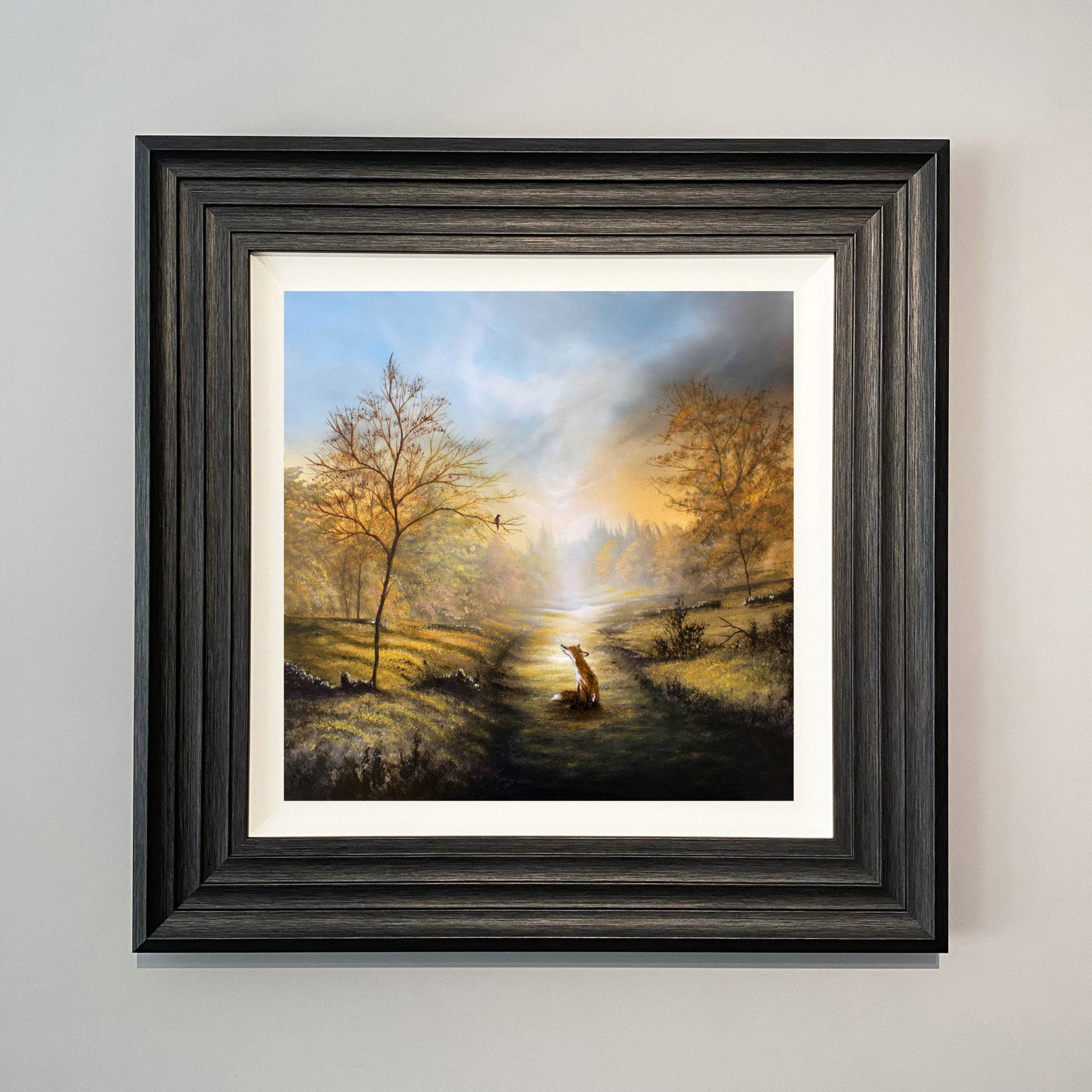 Fox and bird woodland landscape artwork by Danny Abrahams Art - wildlife art print. 