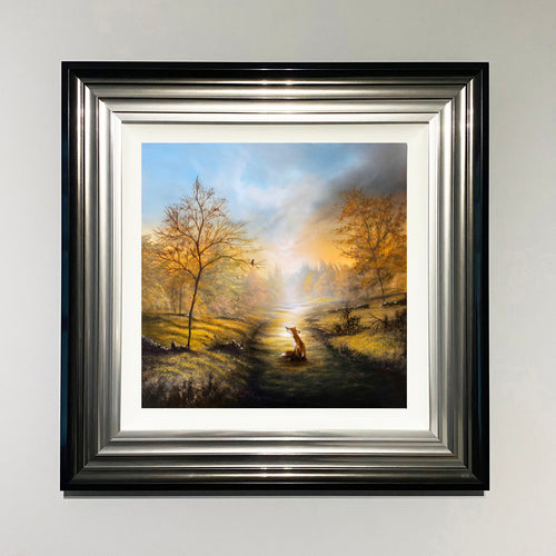 Fox and bird woodland landscape artwork by Danny Abrahams Art - wildlife art print. 