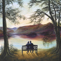 Bench Warmers Lake District landscape art print of couple on bench at Friars Crag overlooking Derwentwater by Danny Abrahams