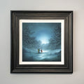 A magical winter landscape with children building a snowman in the snow. limited edition from original oil painting