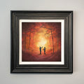 Children playing conkers in an autumn woodland surrounded by golden trees. artwork by Danny Abrahams Art. 