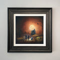 Little Monsters- Halloween art print with children trick or treating toward a haunted house under a full moon by Danny Abrahams. 