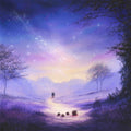 Look After The Little Things moonlit landscape art print with couple walking and family of hedgehogs on a countryside path by Danny Abrahams 