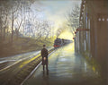 Next Stop Haworth vintage steam train at Haworth station Yorkshire railway art by Danny Abrahams 