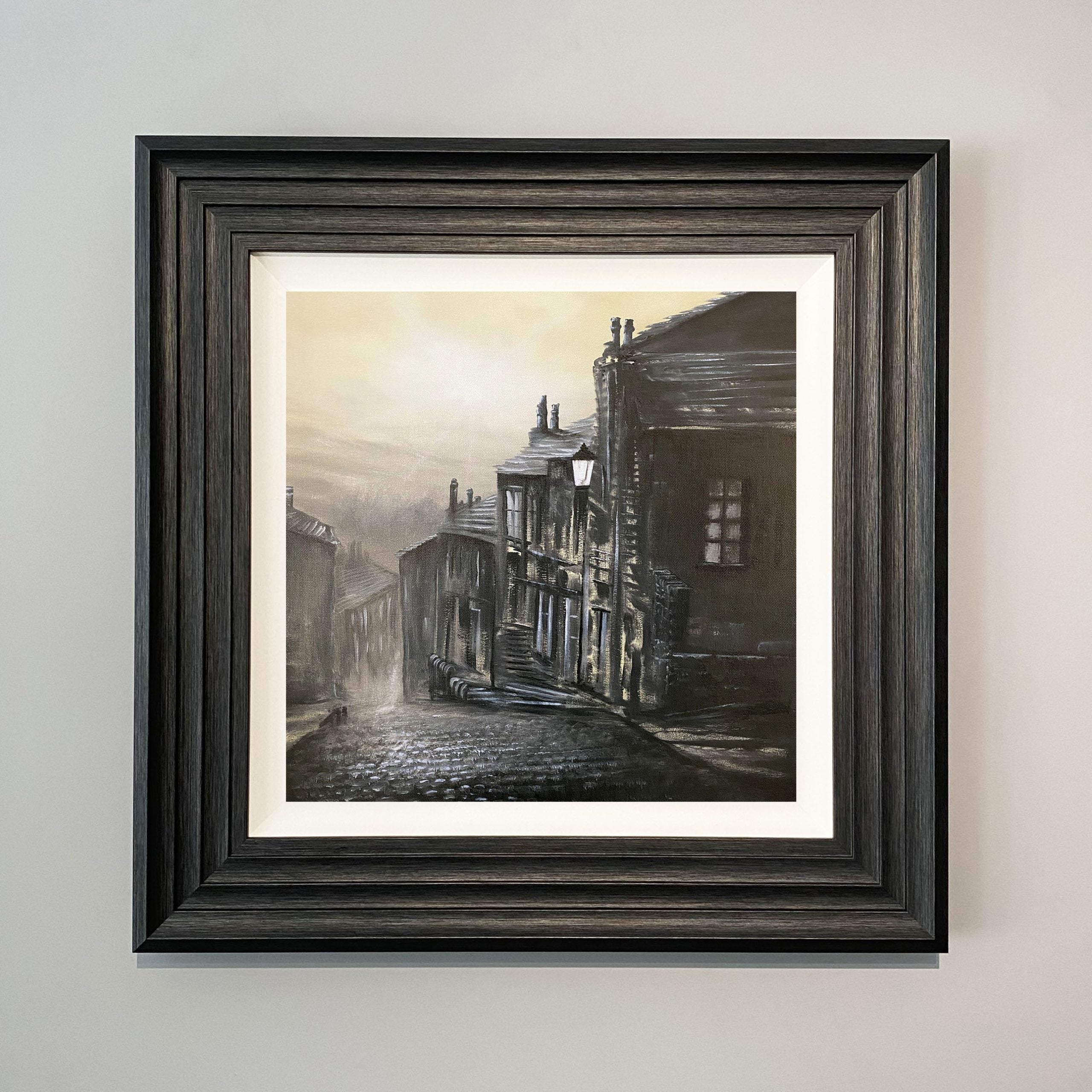 Some Things Never Change is a moody and atmospheric art print taken from original oil painting of Haworth Main Street Yorkshire Landscape by Danny Abrahams 