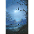 The night is silent moonlit landscape art print with owl perched in tree and couple walking along countryside path by Danny Abrahams 
