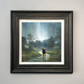 warmth beyond the rain landscape art print  of a couple walking in the countryside in the rain together under an umbrella by Danny Abrahams 