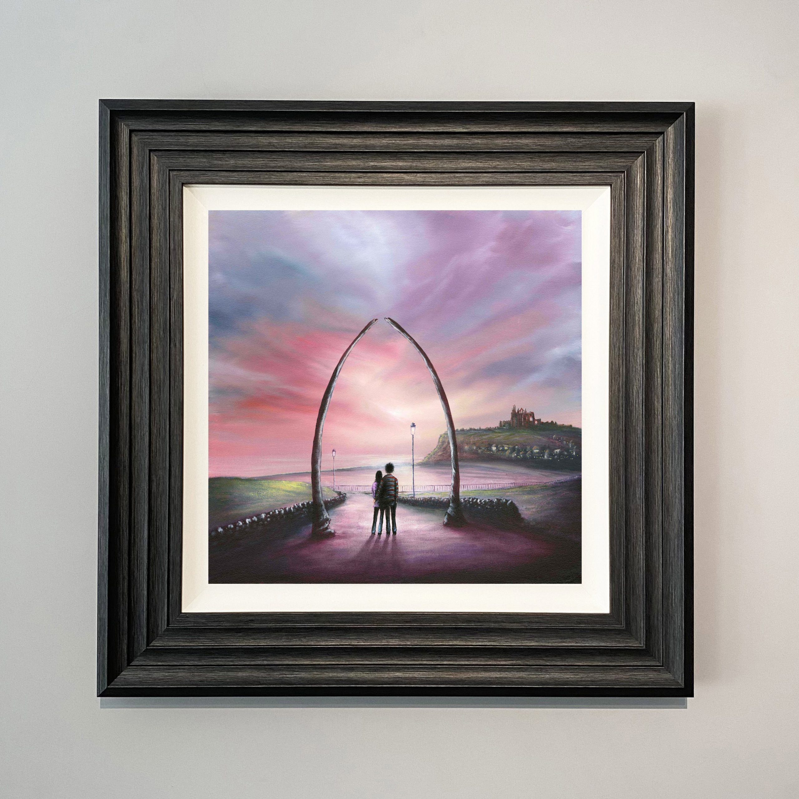 Whimsical Whitby - Whitby Abbey and the whale bone arch landscape artwork by Danny Abrahams overlooking Whitby harbour in North Yorkshire