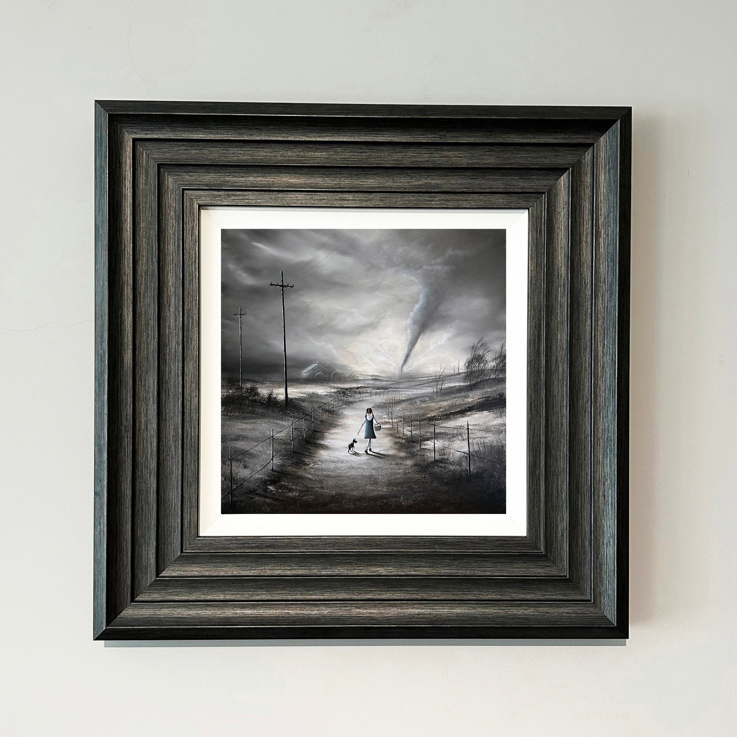 Whirlwind To Oz Wizard of Oz landscape art print with Dorothy and Toto walking towards tornado by Danny Abrahams