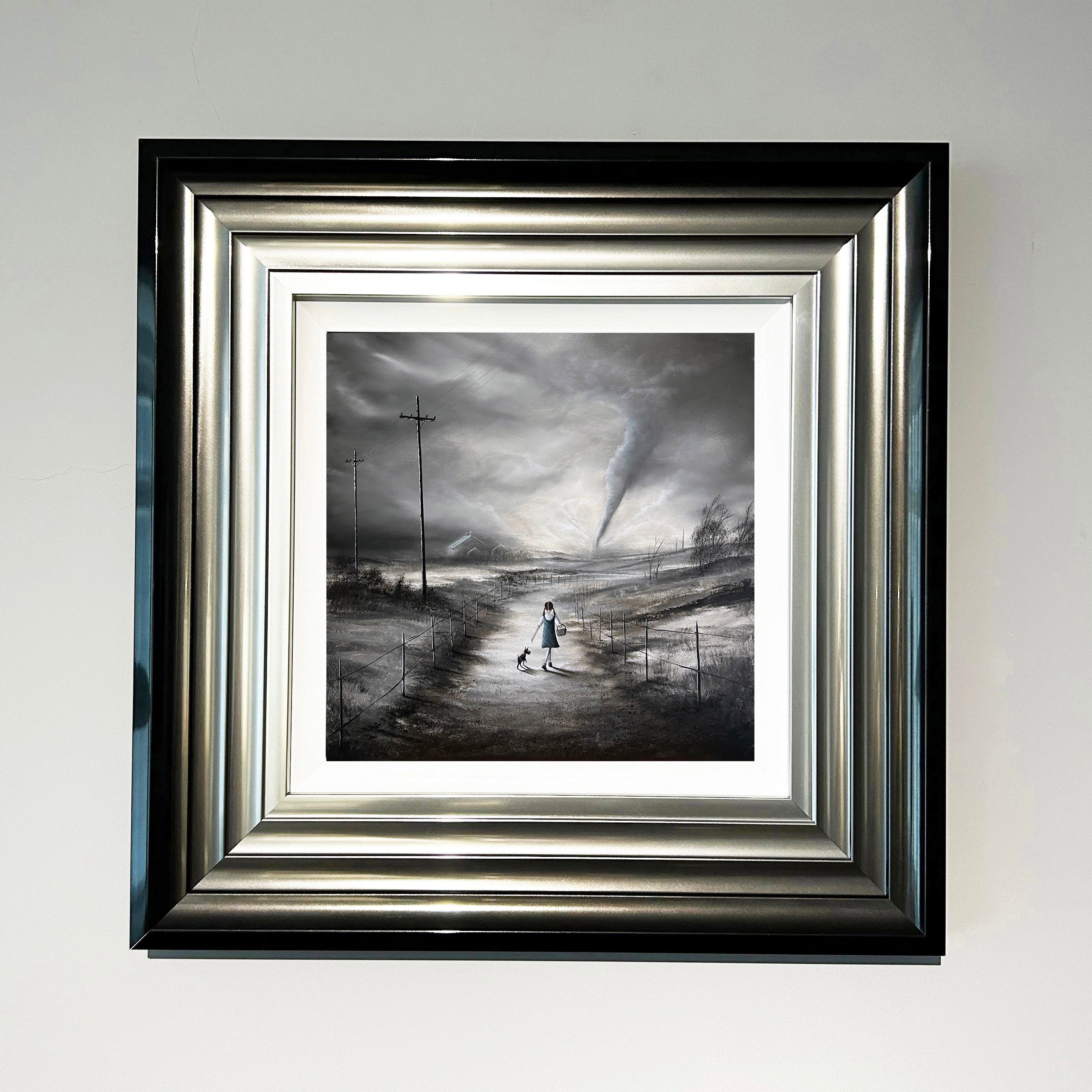 Whirlwind To Oz Wizard of Oz landscape art print with Dorothy and Toto walking towards tornado by Danny Abrahams